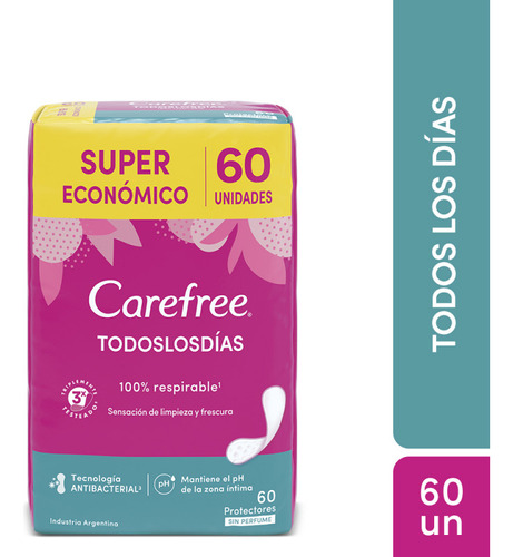 Protectores Diarios Carefree Proteccion Respirables 60 Unida