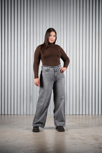 Wide Leg Cenitho Gris Con Apliques Delanteros Rigido Tg