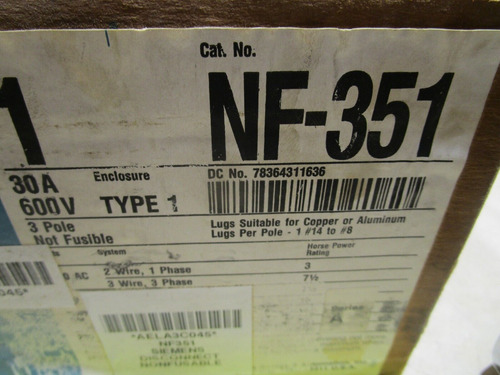 Ite Siemens Nf351 Safety Switch, 30a, 600v, 3ph, Type 1 Bbz