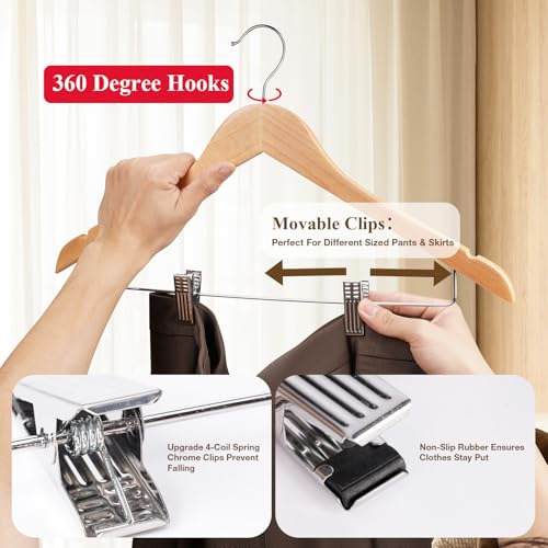 Perchas De Madera Con Clips Resistentes Ajustables - Paquete