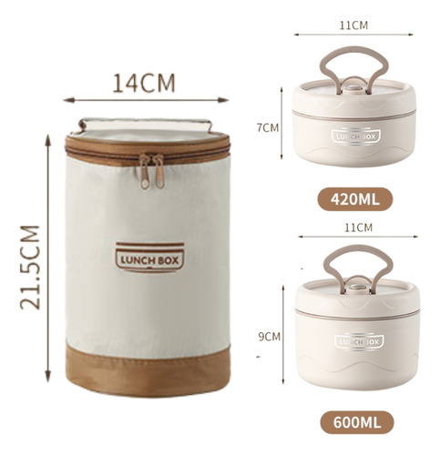 Lonchera Beige De Acero Inoxidable Con 3 Compartimentos