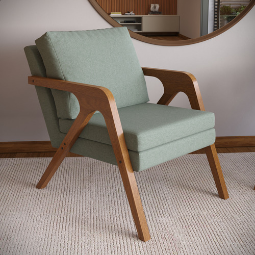 Poltrona Sofisticada Premium Mona Linho Verde Sage Para Sala De Estar E Recepção - Minha Loja De Móveis