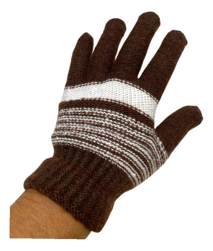 Guantes Rayados De Algodon Y Lanilla Marrón Oscuro