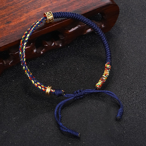 Pulsera Tibetana Mantra De Cuentas Protección Hilo Ajustable Azul Marino 16 Cm 8 Cm