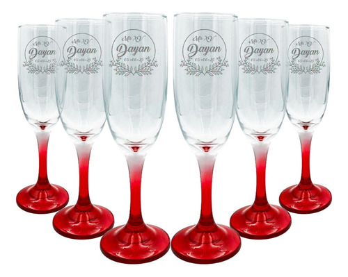 Copa Brindis Base Roja Personalizada Xv Años 6pz