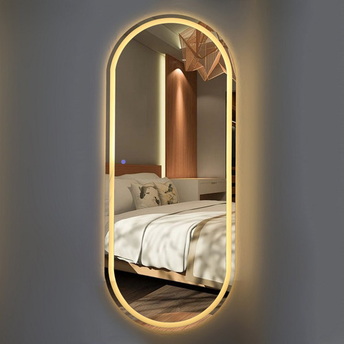 Espelho Oval 100x62,5 Cm Lapidado Jateado Led+touch