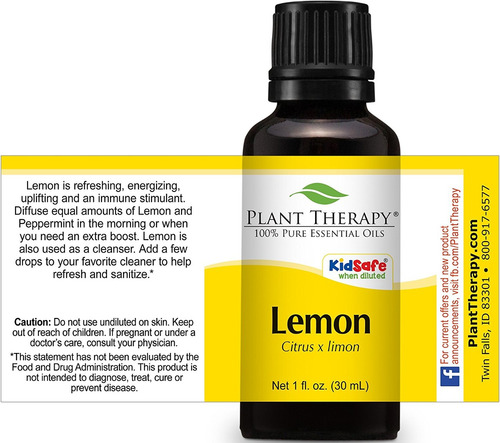 Aceite Esencial De Limón (prensado En Frío) 30 Ml (1 Onza).
