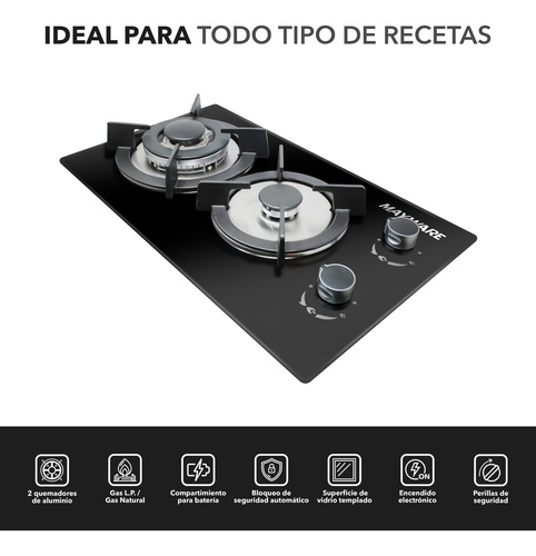 Mayware Parrilla De Gas 2 Quemadores Empotrable Hy-3000g