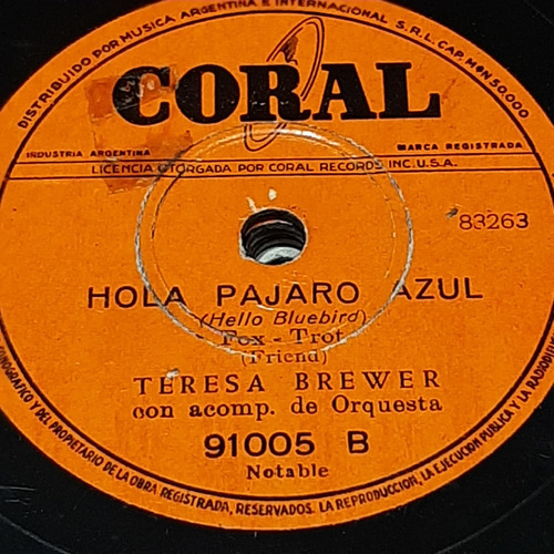 Pasta Teresa Brewer Acomp Orquesta Coral C309