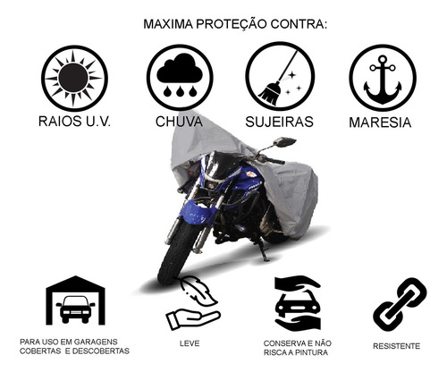 Capa Cobrir Moto Yamaha Crypton Factor Ybr Fazer Neo Impermeável Sol Chuva Proteção UV Tamanho P Cinza Carrhel