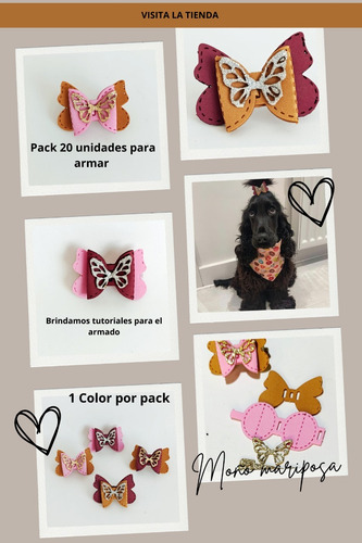 Hebillas Adhesivas Para Mascotas X20 U Rosa Mariposa Rosa