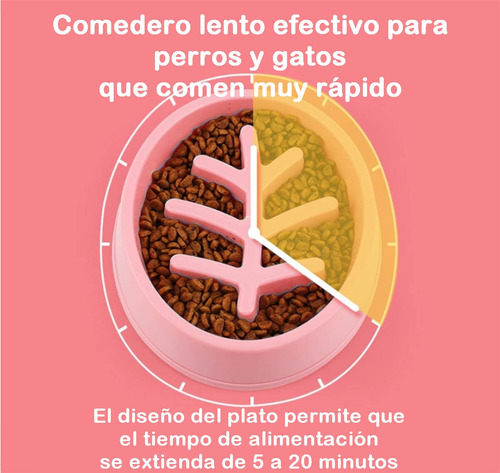 Plato Comedero Perro Gato Diet Come Lento Regula Ansiedad Rosa