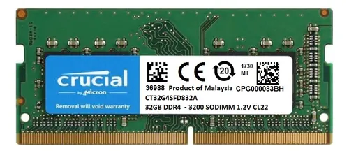 Crucial 32GB DDR4 3200MHz メモリ Crucial Memória de laptop RAM 32GB DDR4 3200MHz CL22 (ou 2933MHz