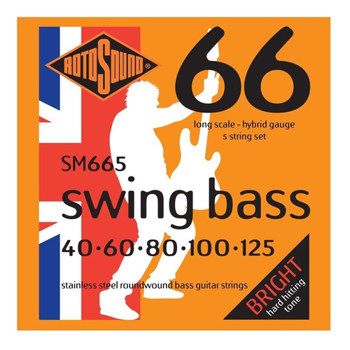 Imagem 1 de 2 de Encordoamento Rotosound 5 Cordas Swing Bass Sm665 40-125
