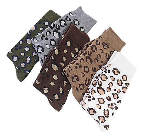 Medias De Tubo Medio Con Estampado De Leopardo, Calcetines D