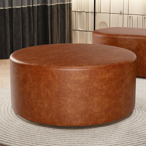 Puff Lyam Decor Lola Redondo Orgânico Para Living 90cm Couríssimo Cor Camel