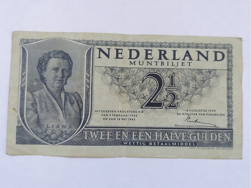 Billete 2 1/2 Guldennederland Holanda Países Bajos1949