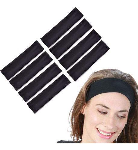 8 Faixas De Cabelo Com 8 Cm Handband Cores Academia Cor Preto