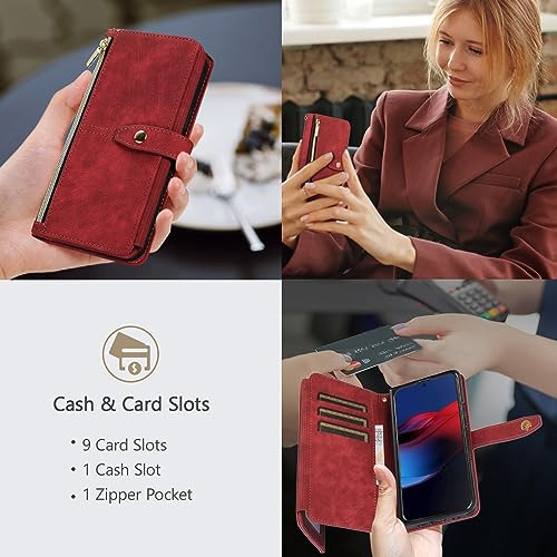 Funda Cartera Para Google Pixel Fold Retro Rojo Wine Piel