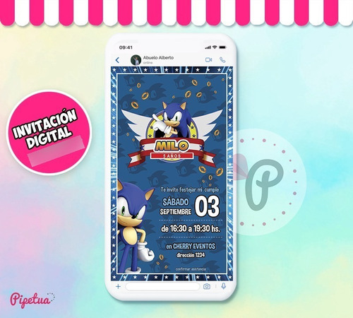 Invitacion Digital O Imprimible Personalizada Sonic