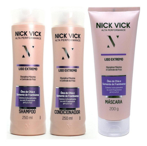 Kit Nick Vick Liso Extremo Shampoo Condicionador E Máscara
