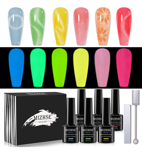 Mizhse Esmalte De Uñas De Gel Que Brilla En La Oscuridad, .