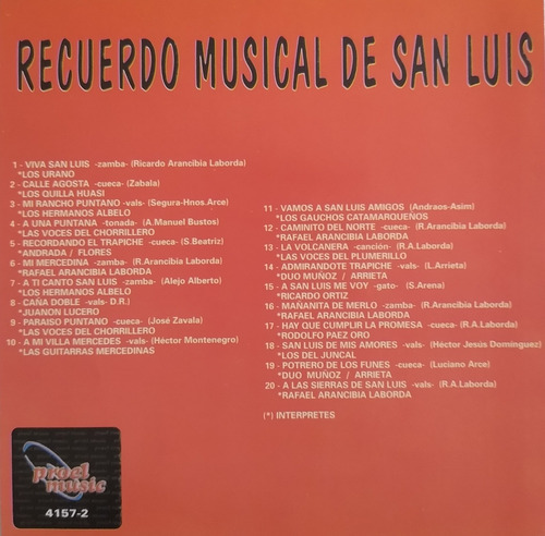 Música Cuyana Recuerdo Musical De San Luis Cd Nuevo Origina