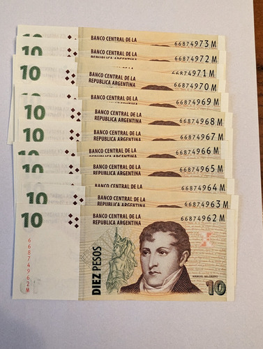 Lote Billetes 10 Pesos Unc-2°diseño X 10