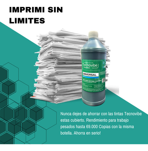Tinta Alternativa Universal Tecnovibe En Botella De 1 Litro Compatible Con Impresoras Epson Brother Y Sistema Continuo Color Amarillo