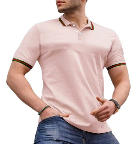 Casual Polo Liso De Algodón Para Hombre De Manga Corta