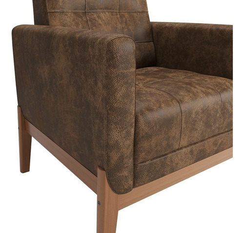 Poltrona Com Base De Madeira Brooks Nobuck Marrom