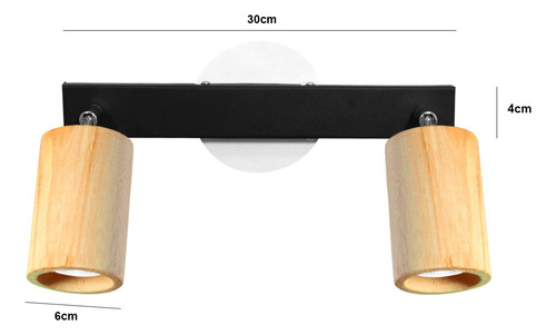 Aplique 2 Luces Led Spot Madera Movil Barral Riel Dicro Gu10 Estructura Negro