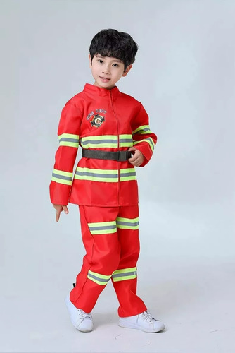 Disfraz Con Cinturón De Bombero Color Rojo Para Niños Rojo 120cm