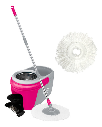 Gira Mop Trapeador Microfibra Y Cubeta + 1 Repuesto Reynera Color Magenta