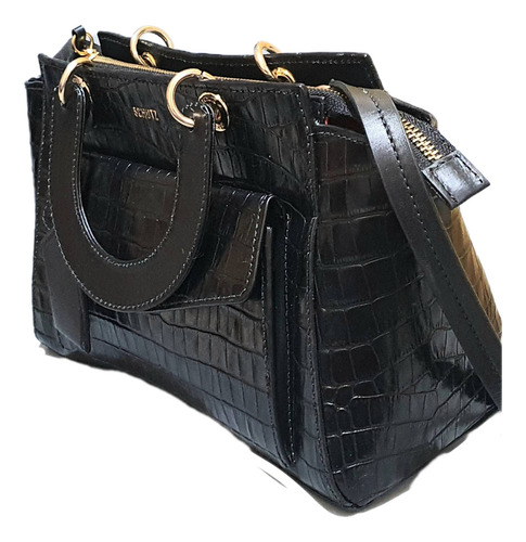 Bolsa Tote Schutz Em Couro Croco Preto Croco Envernizado Preto