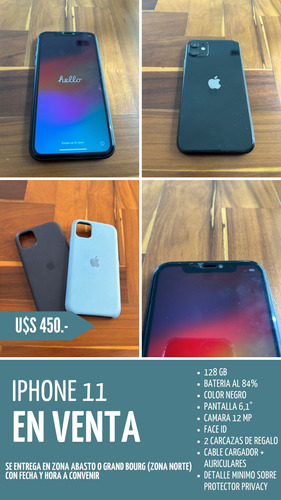 Celular Apple iPhone 11 Black 128gb Usado Bat Al 84% + Funda