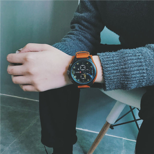 Black Belt - Large Dial Mens Watch Quartz Calendar Movement