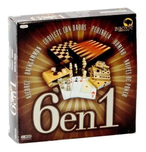 Set 6 En 1 Juegos De Mesa Caja Madera Bisonte Original Shox Store