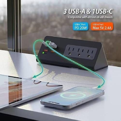 Regleta De Escritorio Con Pinza Y Toma Usb C Extraíble