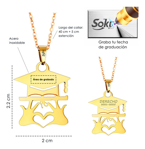 Soku Dije Personalizado Collar De Graduación Birrete Corazón