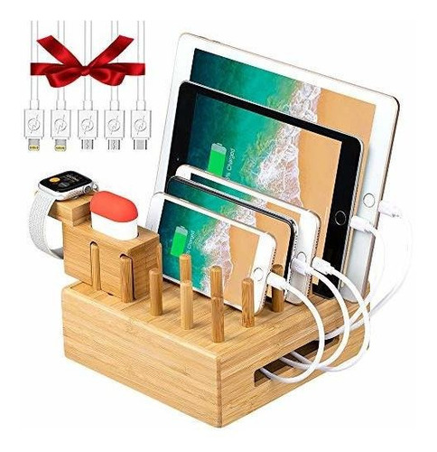 Organizador De Estacion De Carga De Bambu Para Multiples Dis