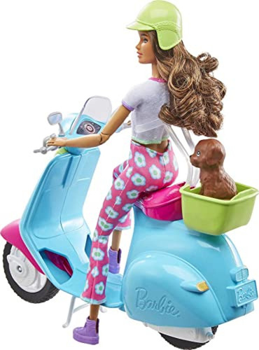 Muñeca Barbie Fashionistas Juego De Viaje Scooter Con Cachorros