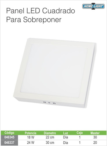 Panel Led Cuadrado Para Sobreponer Luz Dia  24 Y 18w