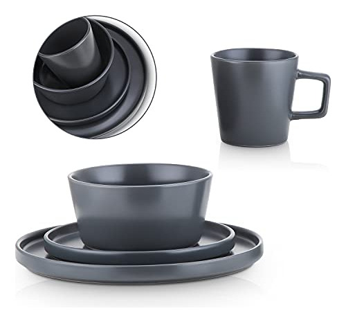 Conjunto De Louças Stone Lain Coupe Service Para 4 Grey Matt
