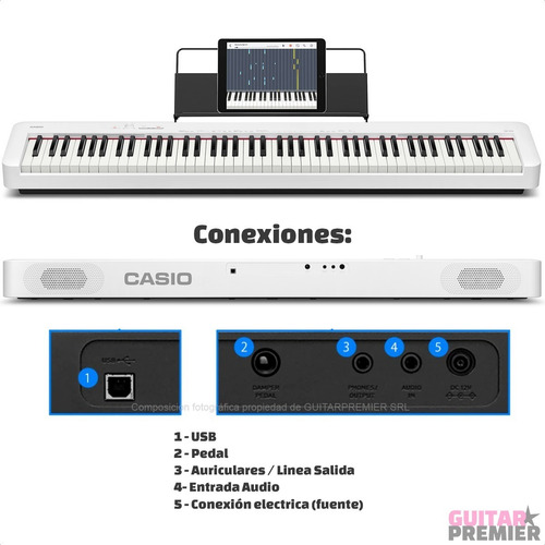 Piano Digital Casio Cdp-s110we Banco Pie Fuente Pedal Funda