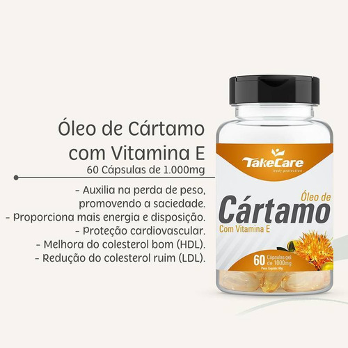 Óleo De Cártamo Com Vitamina E 60 Cápsulas Take Care