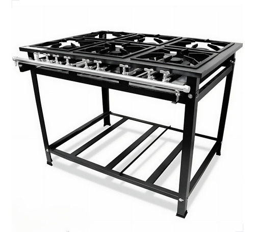 Fogao 6 Bocas Baixa Industrial Cozinha Gourmet FOG-PISO-6B-MISTO-BP Cor Cinza/Grafito