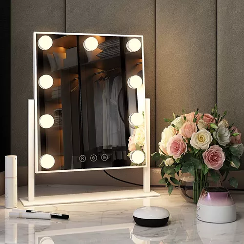 Espejo con luz para maquillaje Espejo de tocador con luces espejo Hollywood  ajustable 3 ajustes de luz de color pantalla táctil espejo de baño – Yaxa  Colombia