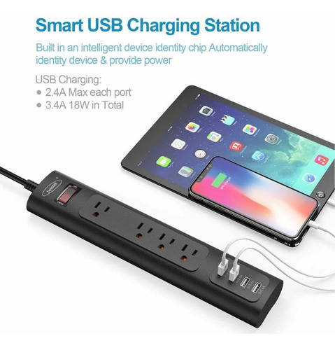 Multicontacto Supresor De Picos 4 Salidas De Ca Y 4 Usb