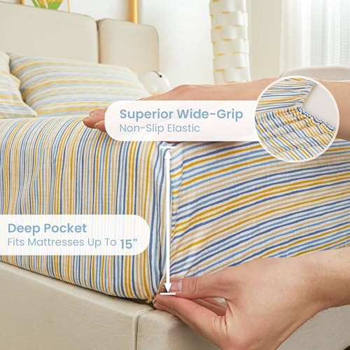 Sábanas De Cama Queen Juego De 6 Piezas Microfibra Rayas